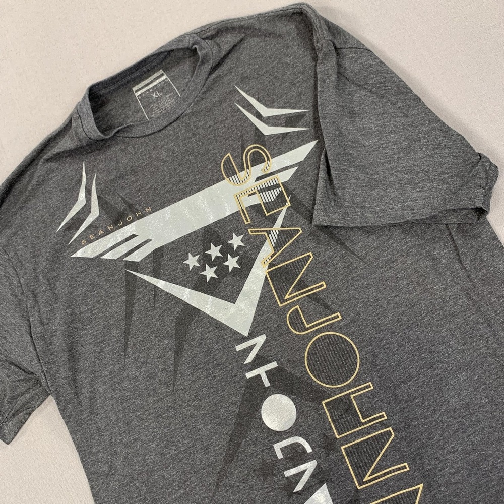 Sean John Shirt Mens Extra Large Gray Graphic Tee Short Sleeve Modern Crew Neck